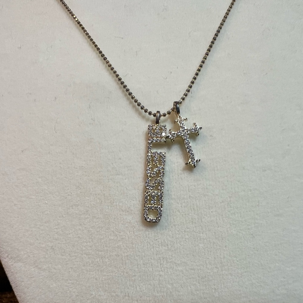 Rhinestone blessed necklace with cross